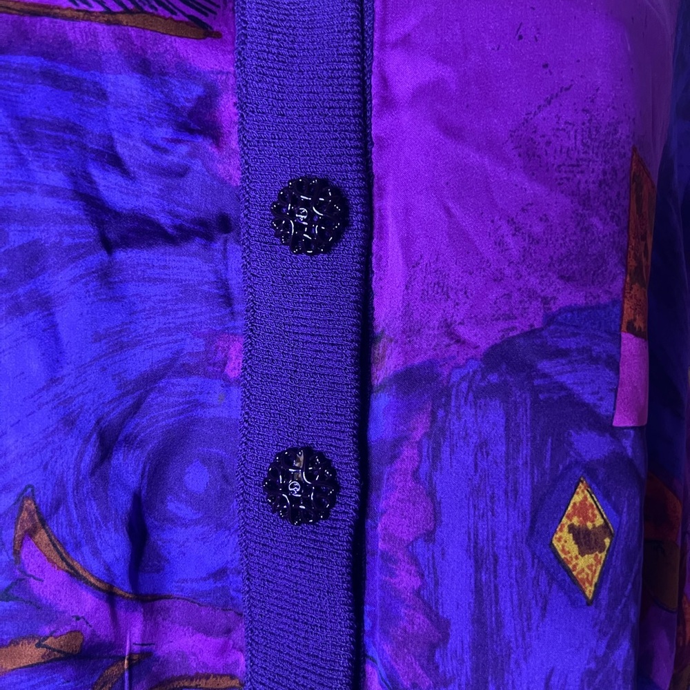 Vintage St. John Abstract Santana knit satin cardigan size 6 - Picture 4 of 5